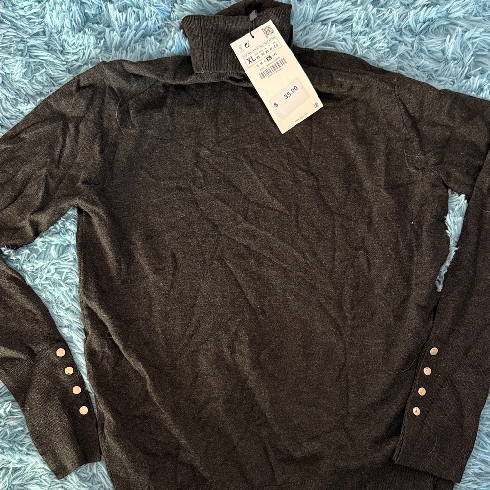 Zara Dark Gray Knit Turtleneck Sweater
